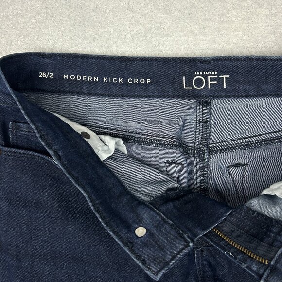 Loft Jeans Womens 2 (28x25) Modern Kick Crop Mid Rise Dark Wash Stretch Mid Rise - Picture 7 of 14